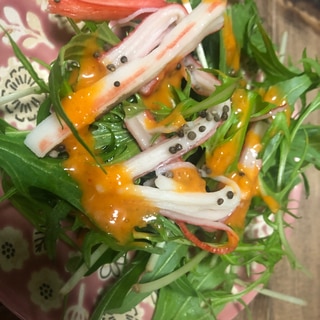 水菜と長ネギのカニカマサラダ